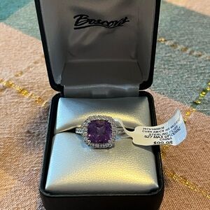 Sterling Silver Amethyst (?) Cushion Halo Ring - Size 7